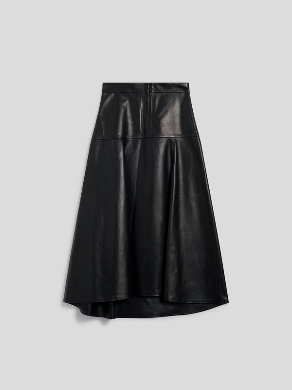 LONG SKIRT WITH ASYMMETRIC CUT REGULAR FIT IN LAMB LEATHER BLACK - BLACK - Women′s Bottomwear | Pence 1979