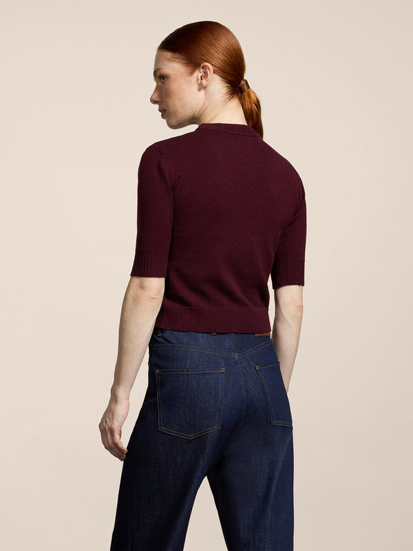 MINI CREW NECK SWEATER SLIM FIT SHORT SLEEVES EMBROIDERED LOGO BORDEAUX - BORDEAUX  - Women′s Clothing | Pence 1979