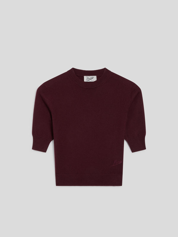 MINI CREW NECK SWEATER SLIM FIT SHORT SLEEVES EMBROIDERED LOGO BORDEAUX - BORDEAUX  - Women′s Clothing | Pence 1979
