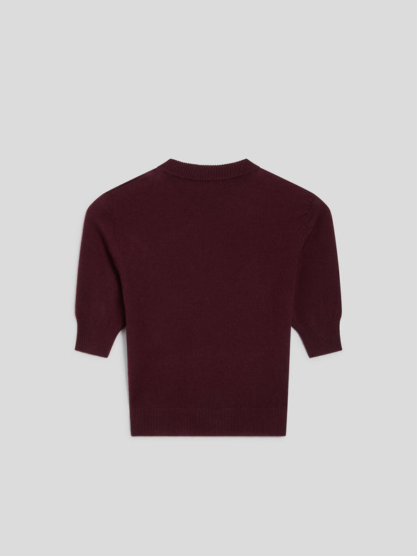 MINI CREW NECK SWEATER SLIM FIT SHORT SLEEVES EMBROIDERED LOGO BORDEAUX - BORDEAUX  - Women′s Clothing | Pence 1979
