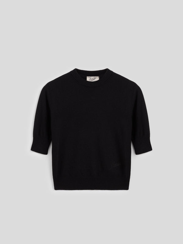 MINI CREW NECK SWEATER SLIM FIT SHORT SLEEVES EMBROIDERED LOGO BLACK - BLACK - Women′s Clothing | Pence 1979