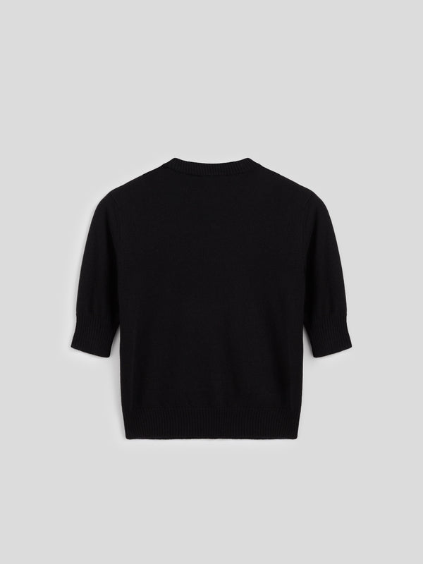 MINI CREW NECK SWEATER SLIM FIT SHORT SLEEVES EMBROIDERED LOGO BLACK - BLACK - Women′s Clothing | Pence 1979