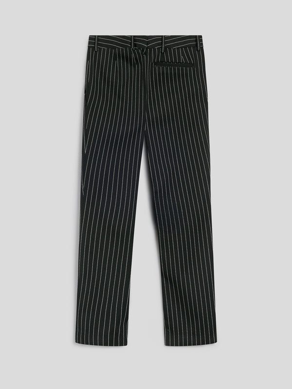 WOMEN'S REGULAR FIT PINSTRIPE CHINO PANT BLACK BASE WITH WHITE STRIPES - BLACK/WHITE PINSTRIPE - Women′s Bottomwear | Pence 1979