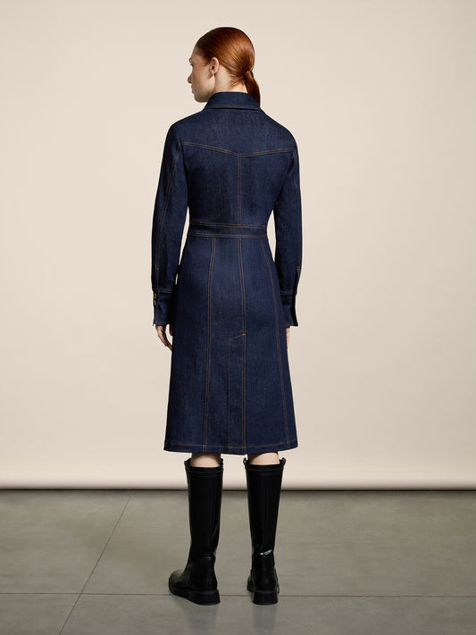 LONG DENIM DRESS COMFORT SLIM FIT DARK BLUE - DARK DENIM BLUE  - Women′s Clothing | Pence 1979