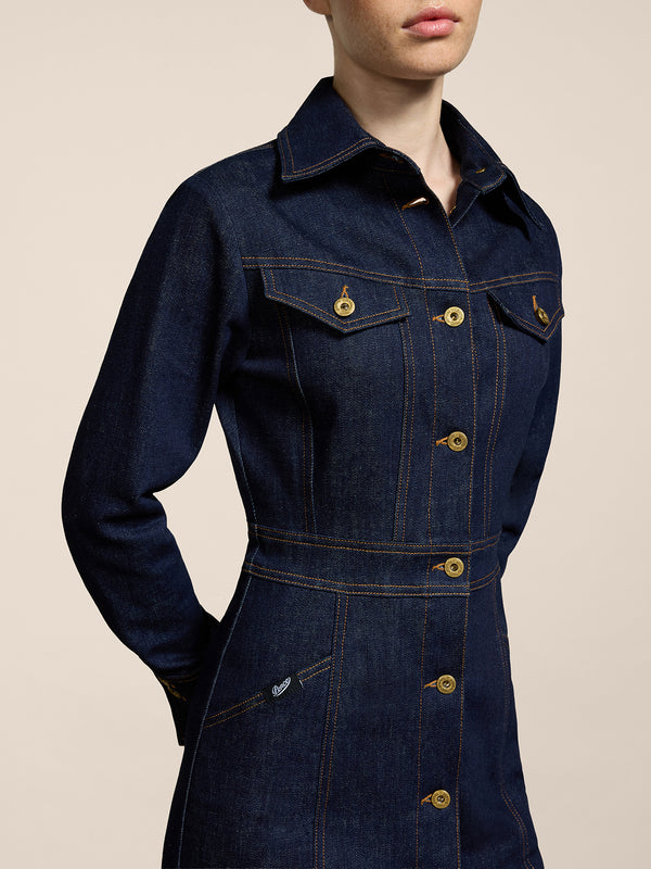 LONG DENIM DRESS COMFORT SLIM FIT DARK BLUE - DARK DENIM BLUE  - Women′s Clothing | Pence 1979
