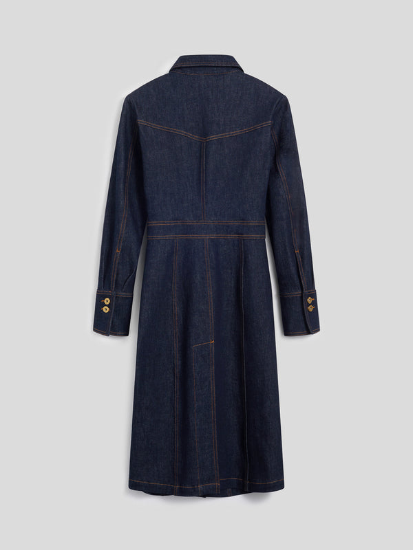 LONG DENIM DRESS COMFORT SLIM FIT DARK BLUE - DARK DENIM BLUE  - Women′s Clothing | Pence 1979