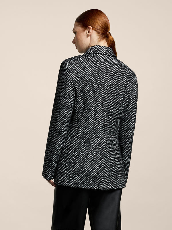 WOMEN'S DOUBLE-BREASTED PEACOAT REGULAR FIT IN BLACK AND WHITE HERRINGBONE - BLACK/WHITE HERRINGBONE - Women′s Clothing | Pence 1979