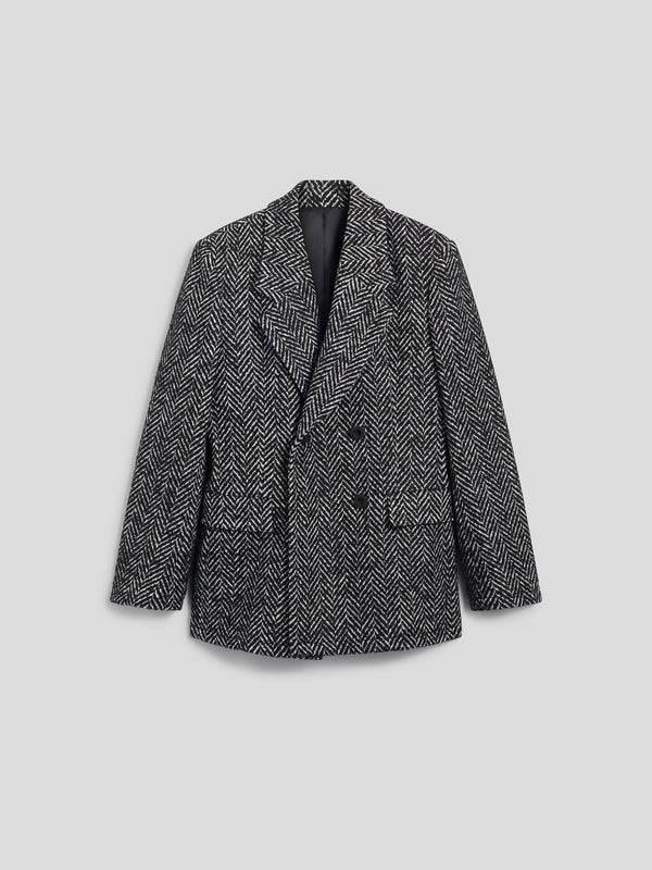 WOMEN'S DOUBLE-BREASTED PEACOAT REGULAR FIT IN BLACK AND WHITE HERRINGBONE - BLACK/WHITE HERRINGBONE - Women′s Clothing | Pence 1979