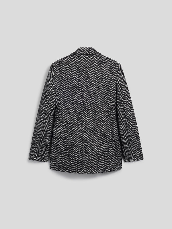 WOMEN'S DOUBLE-BREASTED PEACOAT REGULAR FIT IN BLACK AND WHITE HERRINGBONE - BLACK/WHITE HERRINGBONE - Women′s Clothing | Pence 1979