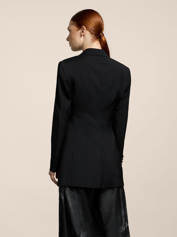 WOMEN'S SINGLE-BREASTED BLAZER WITH MIRROR LAPELS IN LIGHTWEIGHT WOOL REGULAR FIT BLACK - BLACK - Women′s Blazers | Pence 1979