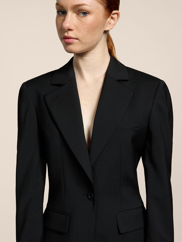 WOMEN'S SINGLE-BREASTED BLAZER WITH MIRROR LAPELS IN LIGHTWEIGHT WOOL REGULAR FIT BLACK - BLACK - Women′s Blazers | Pence 1979