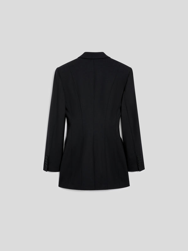 WOMEN'S SINGLE-BREASTED BLAZER WITH MIRROR LAPELS IN LIGHTWEIGHT WOOL REGULAR FIT BLACK - BLACK - Women′s Blazers | Pence 1979
