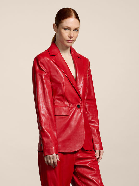 WOMEN'S SINGLE-BREASTED BLAZER REGULAR FIT IN LAMB LEATHER RED - RED - Women′s Blazers | Pence 1979