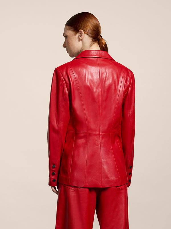 WOMEN'S SINGLE-BREASTED BLAZER REGULAR FIT IN LAMB LEATHER RED - RED - Women′s Blazers | Pence 1979
