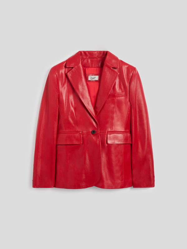 WOMEN'S SINGLE-BREASTED BLAZER REGULAR FIT IN LAMB LEATHER RED - RED - Women′s Blazers | Pence 1979