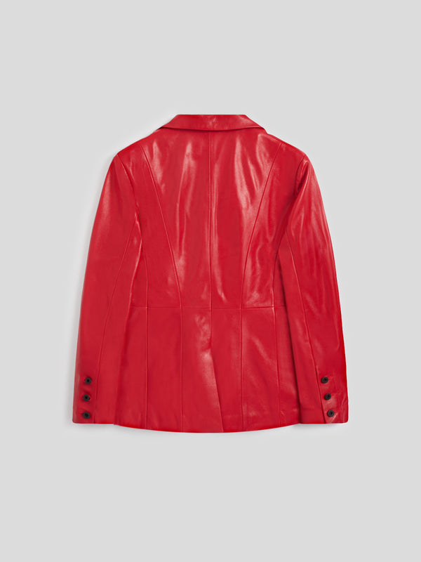WOMEN'S SINGLE-BREASTED BLAZER REGULAR FIT IN LAMB LEATHER RED - RED - Women′s Blazers | Pence 1979