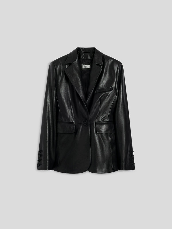 WOMEN'S SINGLE-BREASTED BLAZER WITH MIRROR LAPELS ONE BUTTON CLOSURE LAMB LEATHER REGULAR FIT BLACK - BLACK - Women′s Blazers | Pence 1979