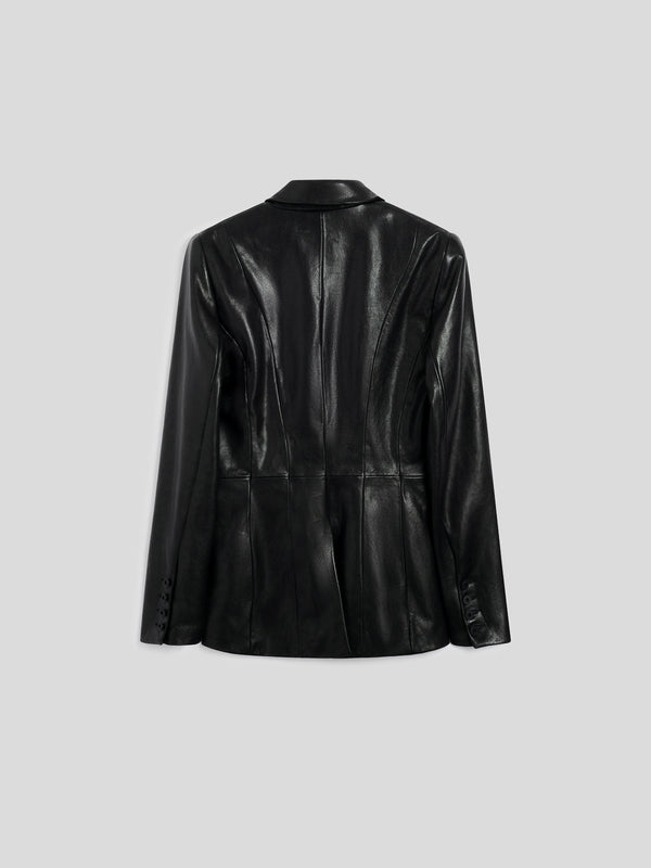 WOMEN'S SINGLE-BREASTED BLAZER WITH MIRROR LAPELS ONE BUTTON CLOSURE LAMB LEATHER REGULAR FIT BLACK - BLACK - Women′s Blazers | Pence 1979