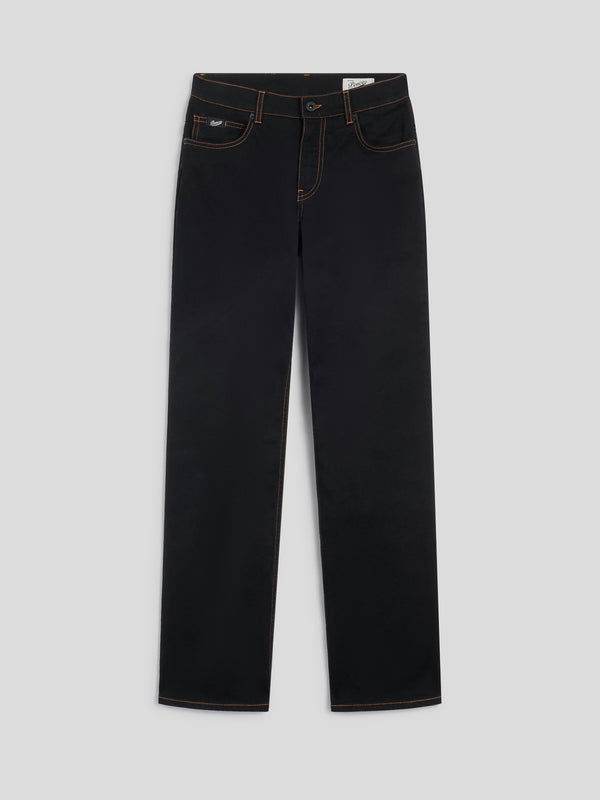 WOMEN'S REGULAR FIT 5 POCKE PANT IN STRETCH COTTON BLACK COLOR WITH TOBACCO STITCHING - BLACK - Women′s Bottomwear | Pence 1979