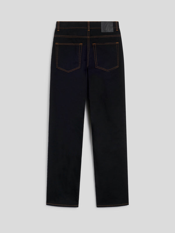 WOMEN'S REGULAR FIT 5 POCKE PANT IN STRETCH COTTON BLACK COLOR WITH TOBACCO STITCHING - BLACK - Women′s Bottomwear | Pence 1979