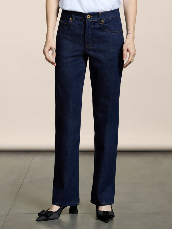 WOMEN'S 5 POCKET PANT IN DENIM COMFORT BLUE REGULAR FIT - DARK DENIM BLUE  - Women′s Bottomwear | Pence 1979