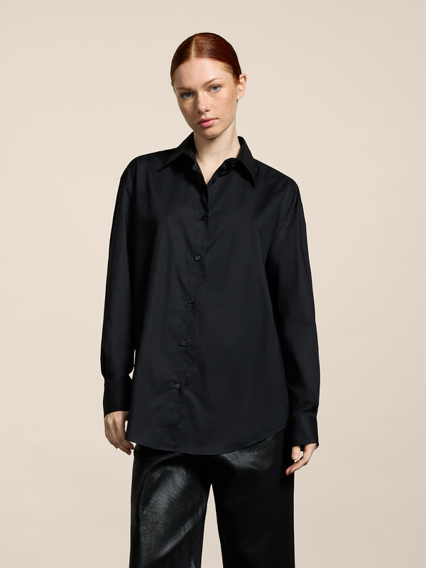 WOMEN'S OVER FIT COTTON POPLIN SHIRT BLACK - BLACK - Women′s Clothing | Pence 1979