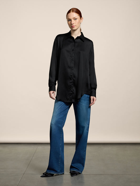 WOMEN'S OVER FIT VISCOSE SHIRT BLACK - BLACK - Women′s Clothing | Pence 1979