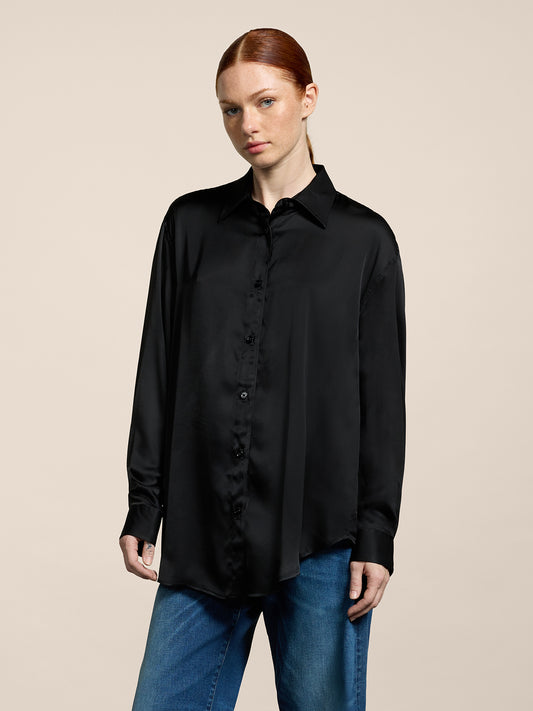 WOMEN'S OVER FIT VISCOSE SHIRT BLACK - BLACK - Women′s Clothing | Pence 1979