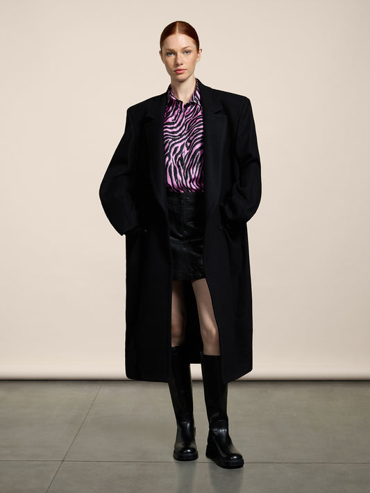 WOMEN'S OVER FIT SILK SHIRT WITH ZEBRA PRINT BLACK AND PINK - BLACK/PINK ZEBRA PRINT - Women′s Clothing | Pence 1979