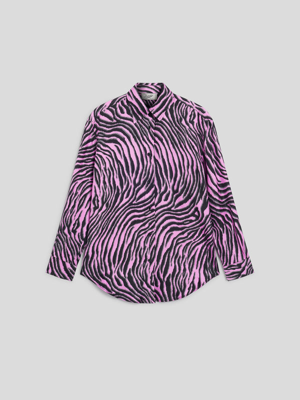 WOMEN'S OVER FIT SILK SHIRT WITH ZEBRA PRINT BLACK AND PINK - BLACK/PINK ZEBRA PRINT - Women′s Clothing | Pence 1979