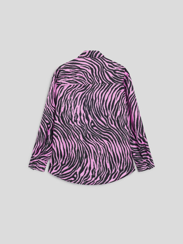 WOMEN'S OVER FIT SILK SHIRT WITH ZEBRA PRINT BLACK AND PINK - BLACK/PINK ZEBRA PRINT - Women′s Clothing | Pence 1979