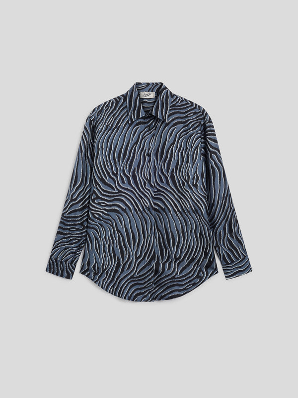 WOMEN'S OVER FIT SILK SHIRT WITH ZEBRA PRINT BLACK AND GREY  - BLACK/GREY ZEBRA PRINT - Women′s Clothing | Pence 1979