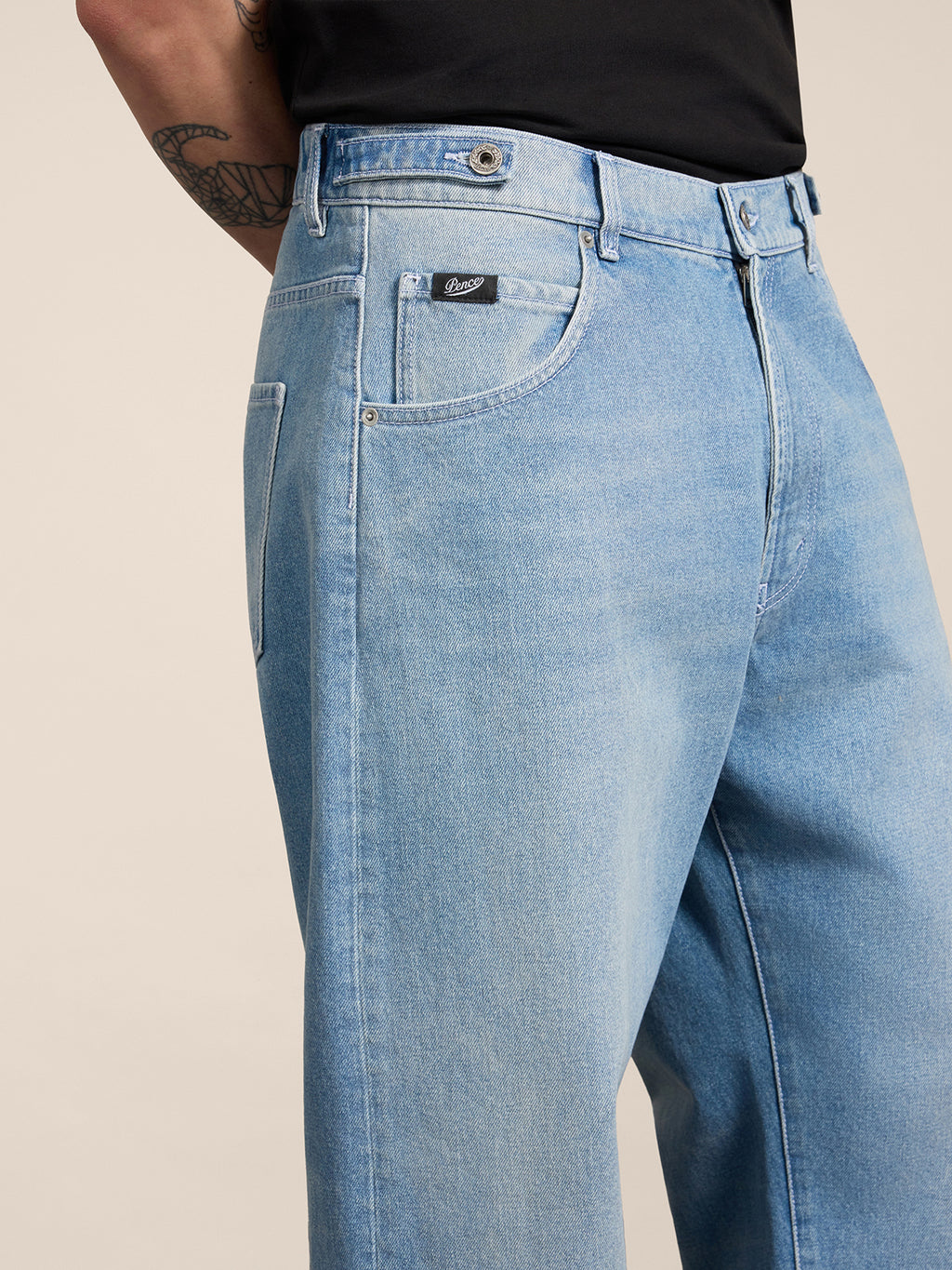 UNISEX RELAXED FIT TROUSERS WITH LIGHT BLUE ELASTIC WAISTBAND - LIGHT BLUE  - Check Active | Pence 1979