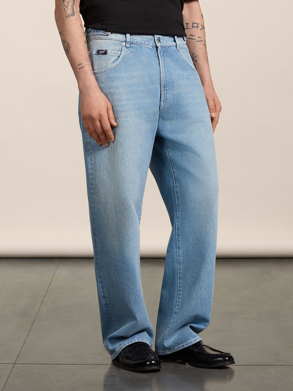 UNISEX RELAXED FIT TROUSERS WITH LIGHT BLUE ELASTIC WAISTBAND - LIGHT BLUE  - Check Active | Pence 1979