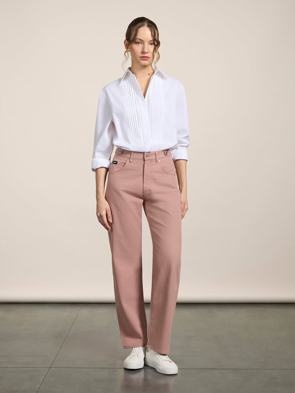 UNISEX RELAXED-FIT TROUSERS WITH ELASTIC WAISTBAND IN PINK TENCEL COTTON - DUSTY ROSE  - Men′s Bottomwear | Pence 1979