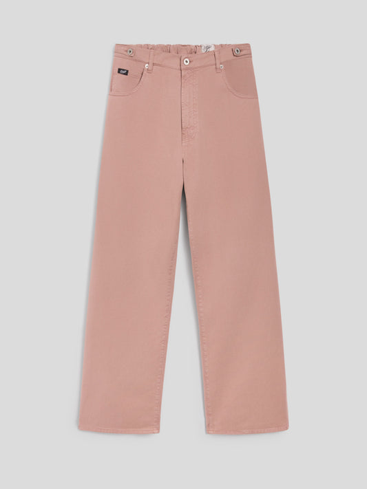UNISEX RELAXED-FIT TROUSERS WITH ELASTIC WAISTBAND IN PINK TENCEL COTTON - DUSTY ROSE  - Men′s Bottomwear | Pence 1979