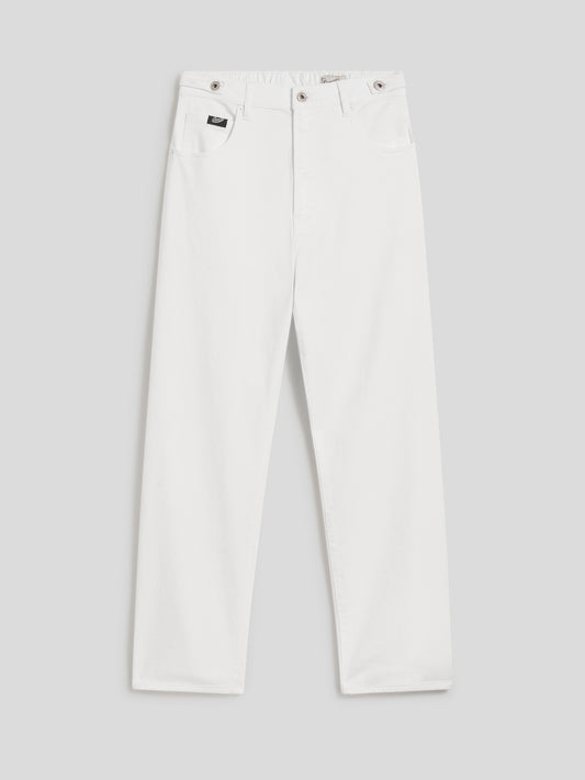 UNISEX RELAXED-FIT TROUSERS IN WHITE TENCEL COTTON WITH ELASTIC WAISTBAND - PURE WHITE - Check Active | Pence 1979