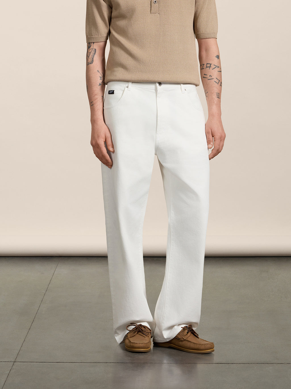 UNISEX RELAXED-FIT TROUSERS IN WHITE TENCEL COTTON WITH ELASTIC WAISTBAND - PURE WHITE - Check Active | Pence 1979