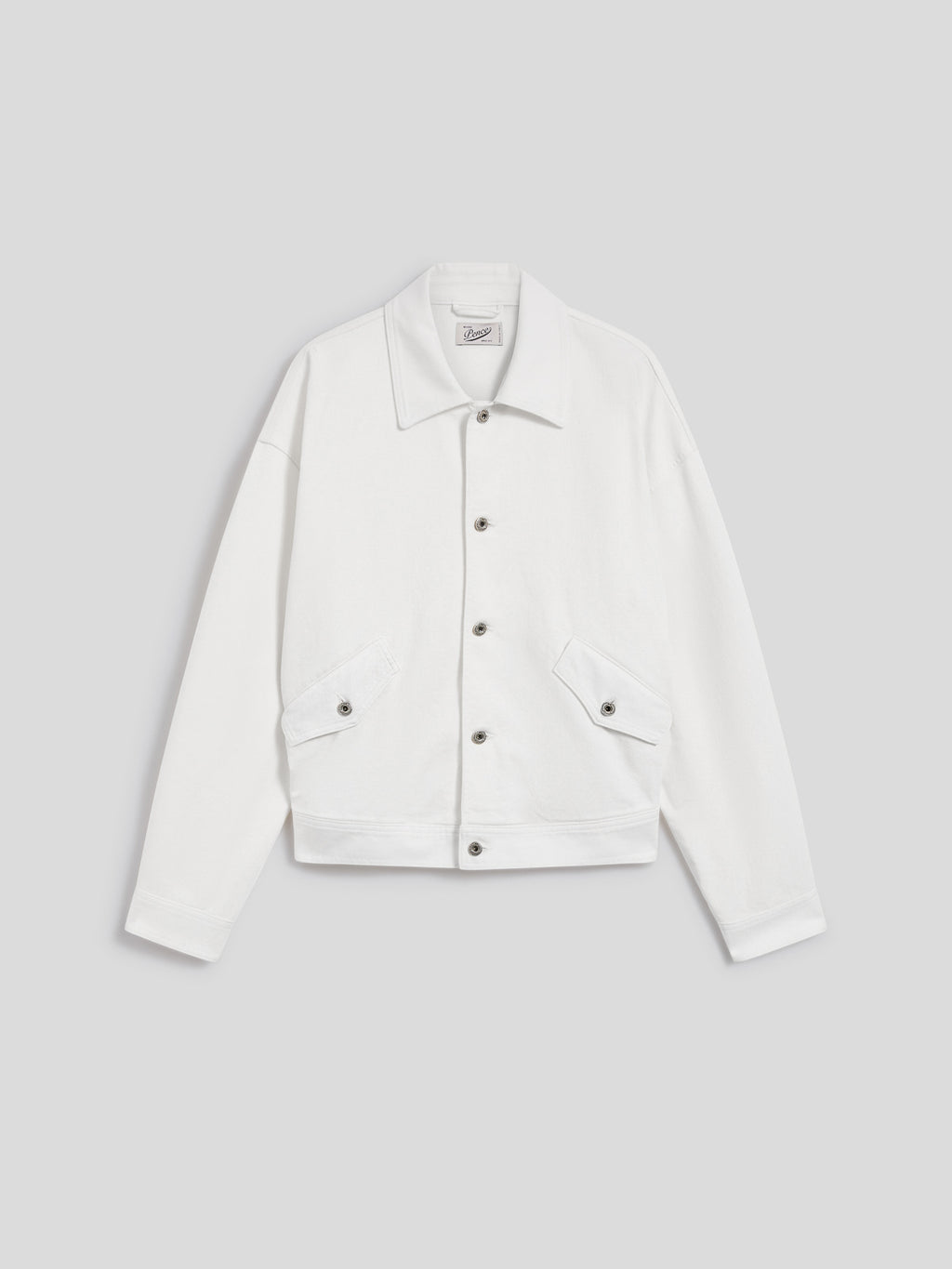 UNISEX OVER-FIT JACKET IN WHITE STRETCH COTTON WITH ELASTIC BAND - PURE WHITE - Check Active | Pence 1979