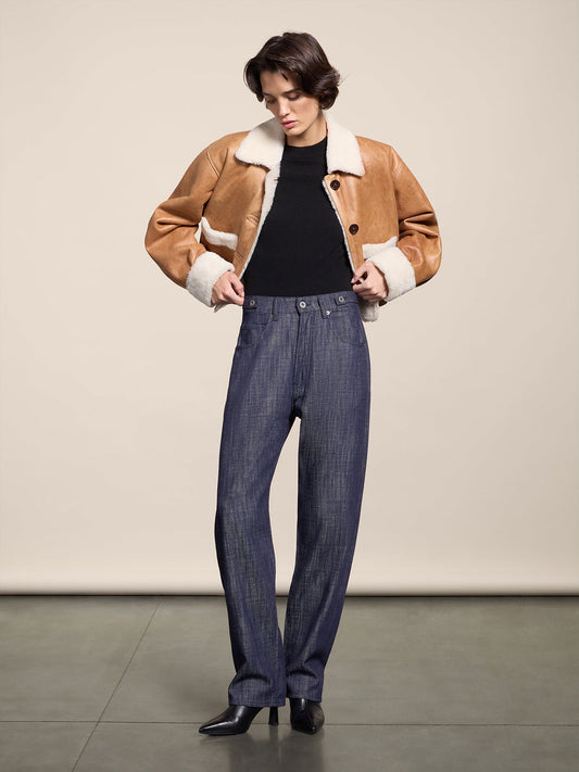 RELAXED FIT SPICY BLUE DENIM FIVE POCKETS WITH ELASTIC WAISTBAND - SPICY BLUE - Check Active | Pence 1979