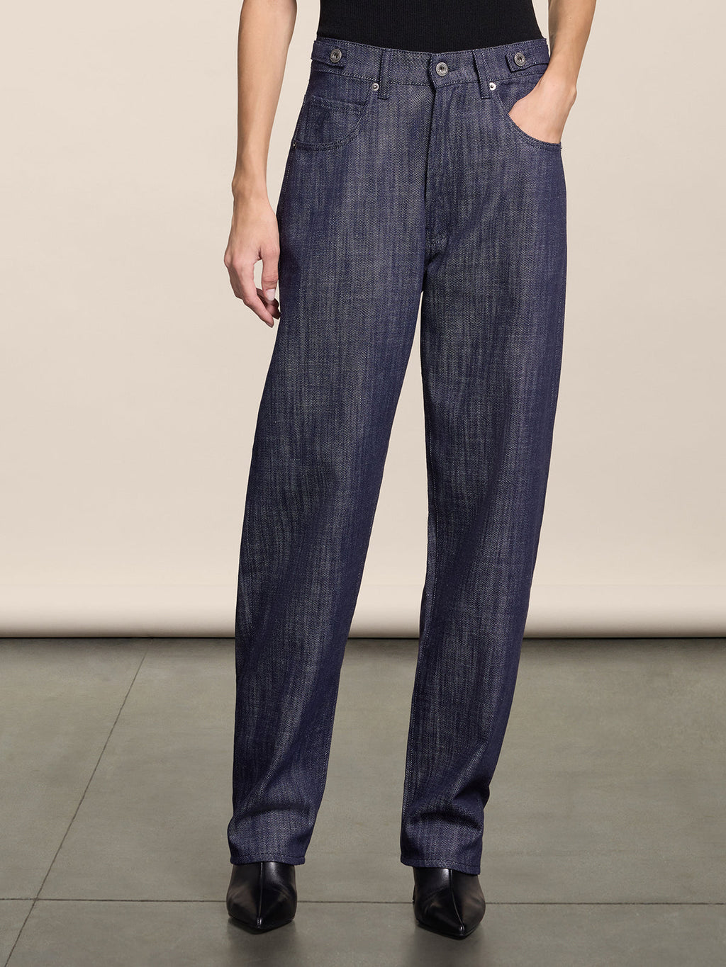 RELAXED FIT SPICY BLUE DENIM FIVE POCKETS WITH ELASTIC WAISTBAND - SPICY BLUE - Check Active | Pence 1979