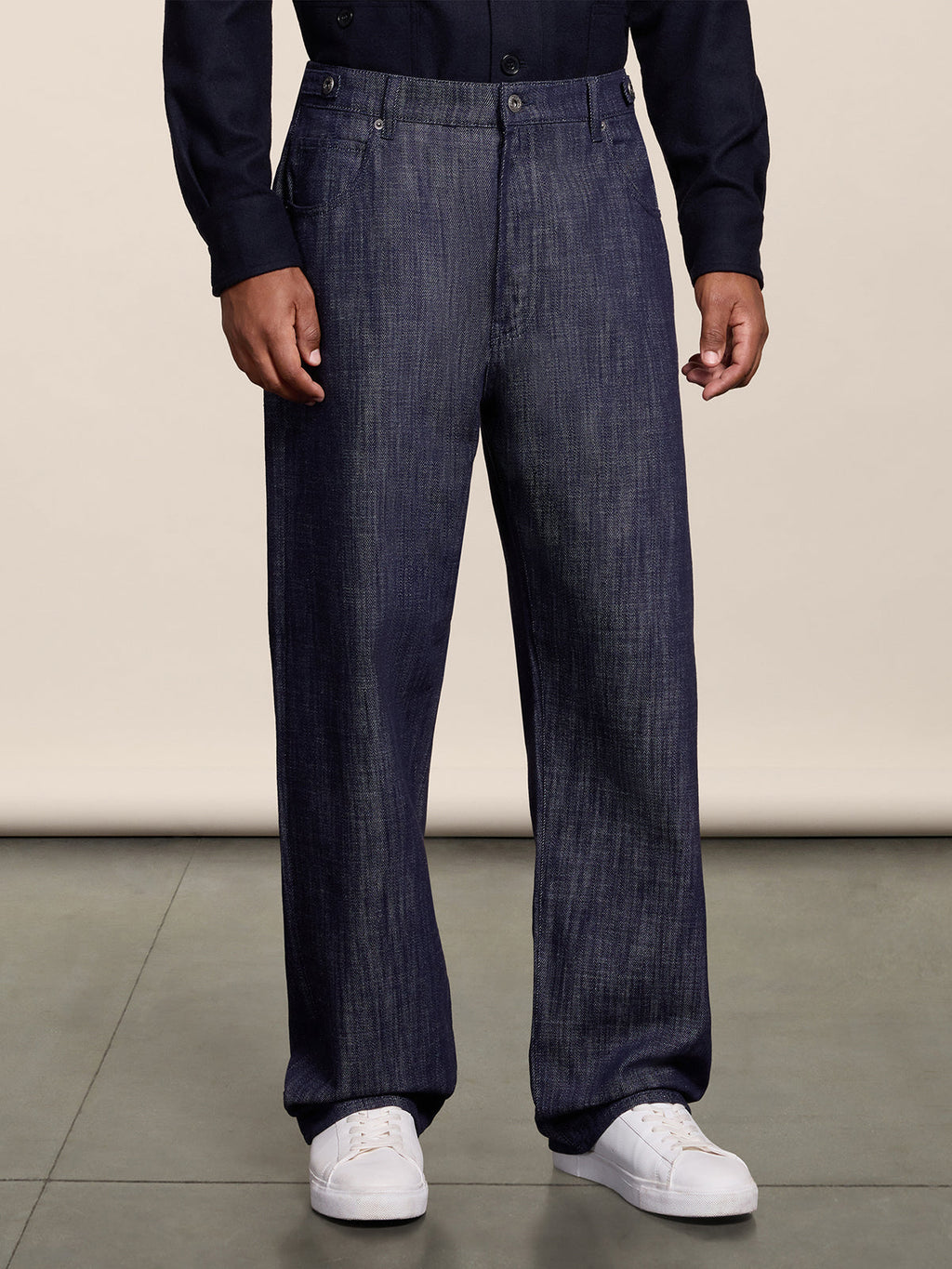 RELAXED FIT SPICY BLUE DENIM FIVE POCKETS WITH ELASTIC WAISTBAND - SPICY BLUE - Check Active | Pence 1979