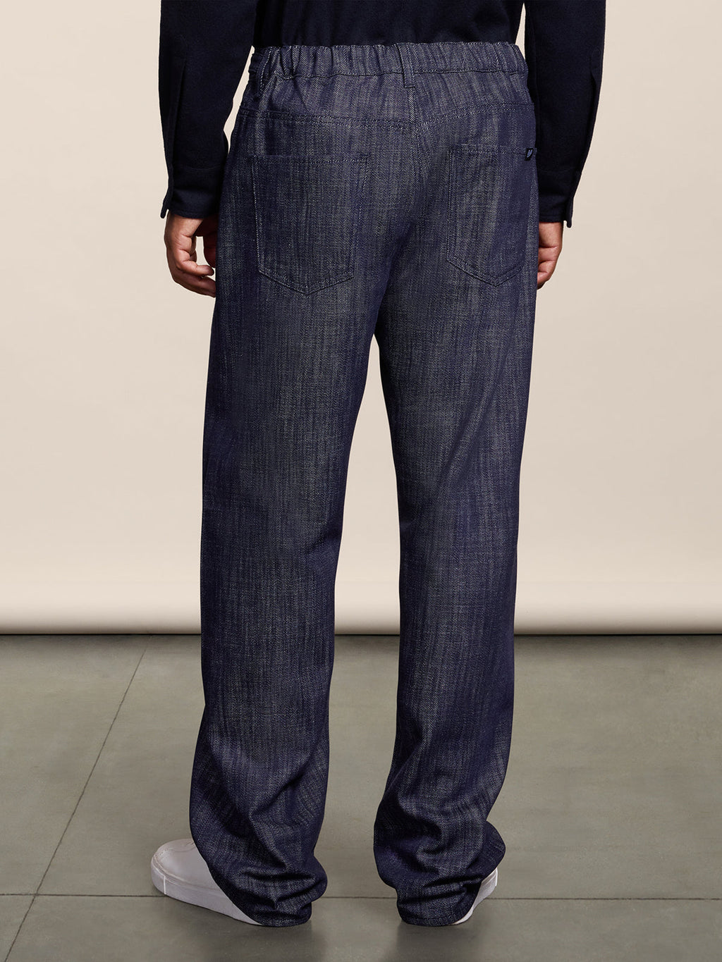 RELAXED FIT SPICY BLUE DENIM FIVE POCKETS WITH ELASTIC WAISTBAND - SPICY BLUE - Check Active | Pence 1979