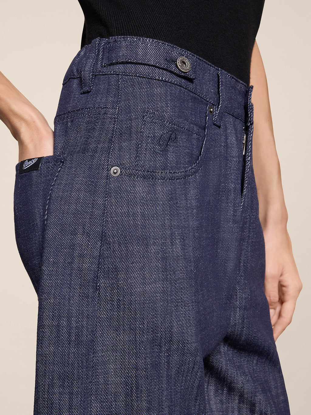RELAXED FIT SPICY BLUE DENIM FIVE POCKETS WITH ELASTIC WAISTBAND - SPICY BLUE - Check Active | Pence 1979