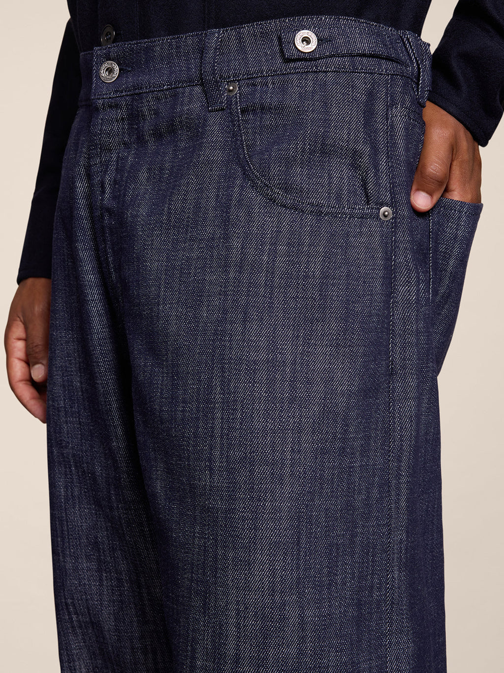RELAXED FIT SPICY BLUE DENIM FIVE POCKETS WITH ELASTIC WAISTBAND - SPICY BLUE - Check Active | Pence 1979
