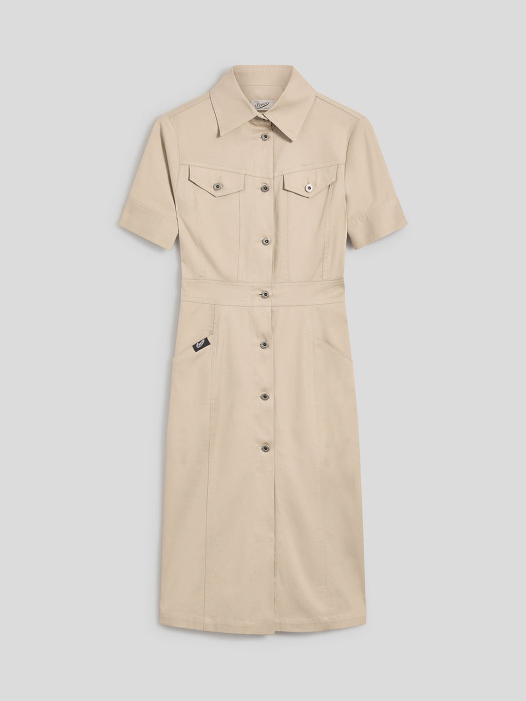 SLIM-FIT MIDI SHORT-SLEEVED DRESS IN COLONIAL COTTON WITH POCKETS - COLONIAL - Check Active | Pence 1979
