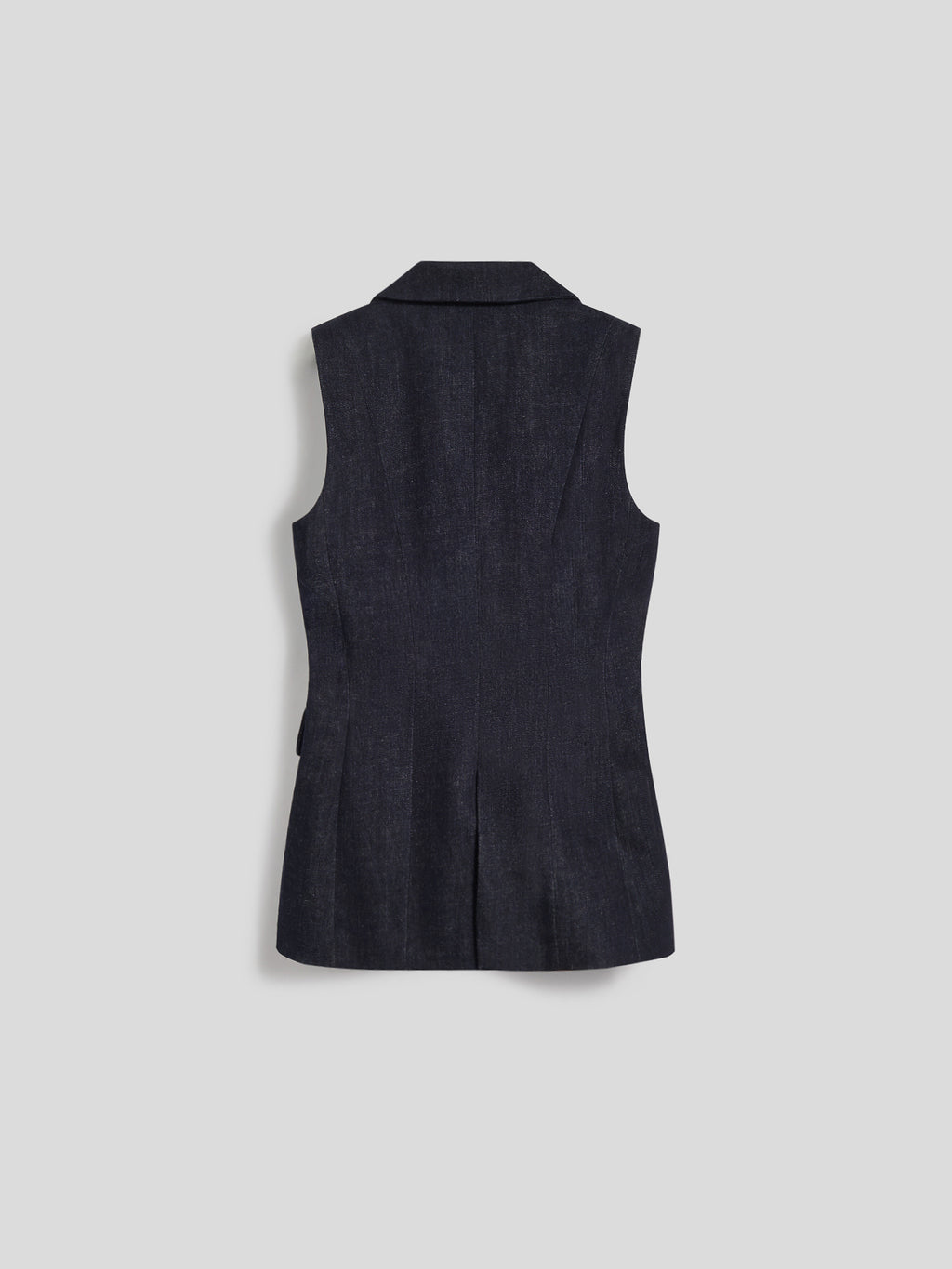 SLEEVELESS TUXEDO JACKET IN DARK BLUE STRETCH DENIM WITH SATIN DETAILS - NIGHT BLUE - Check Active | Pence 1979