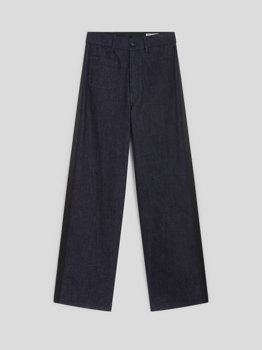 HIGH-WAISTED REGULAR-FIT TROUSERS IN DARK BLUE COMFORT DENIM WITH WORKMANSHIP - NIGHT BLUE - promo code | Pence 1979
