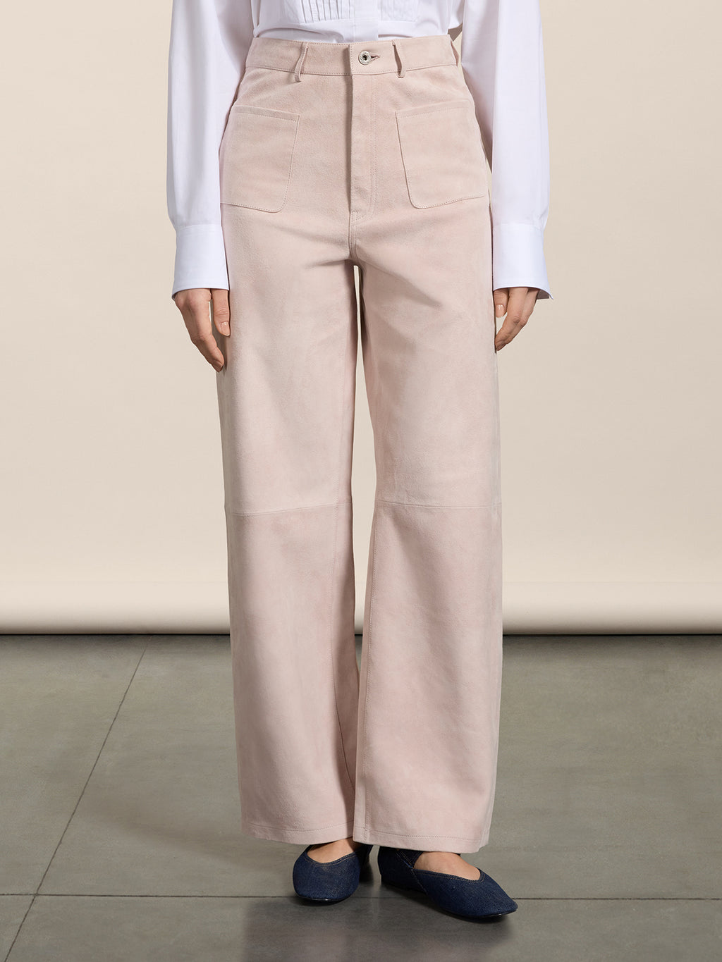 REGULAR-FIT HIGH-WAISTED TROUSERS IN PINK SUEDE - DUSTY ROSE - Check Active | Pence 1979