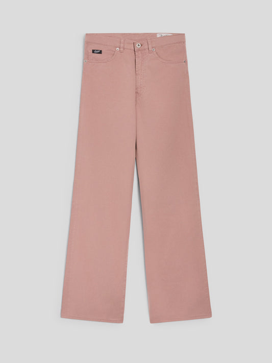 REGULAR FIT HIGH WAIST TROUSERS IN PINK TENCEL COTTON - DUSTY ROSE  - Check Active | Pence 1979